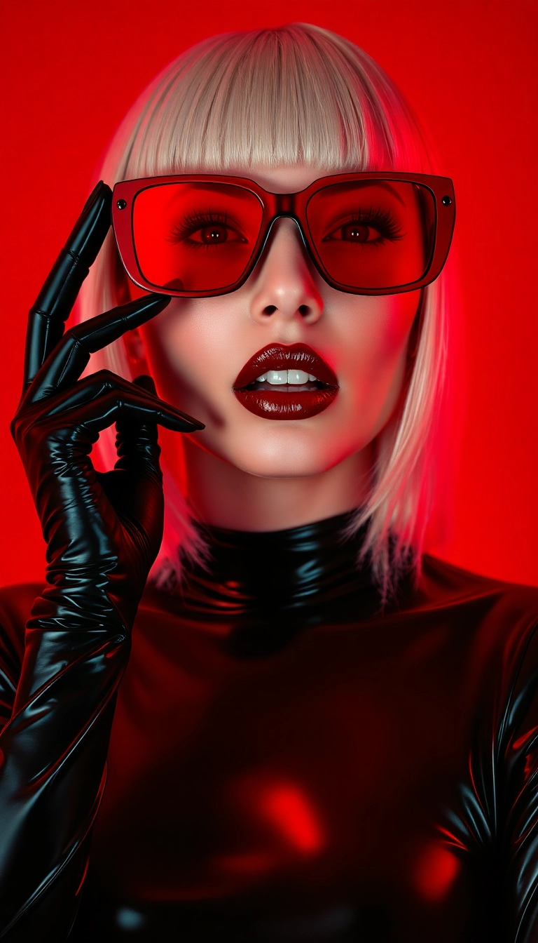 Best Captivating Y2K Woman Fashion Model in Black and Red Phone Appealing Background